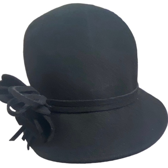 Magid Women’s Solid Black Wool Blend Hat With Brim & Fabric Flowers One Size - Picture 3 of 7